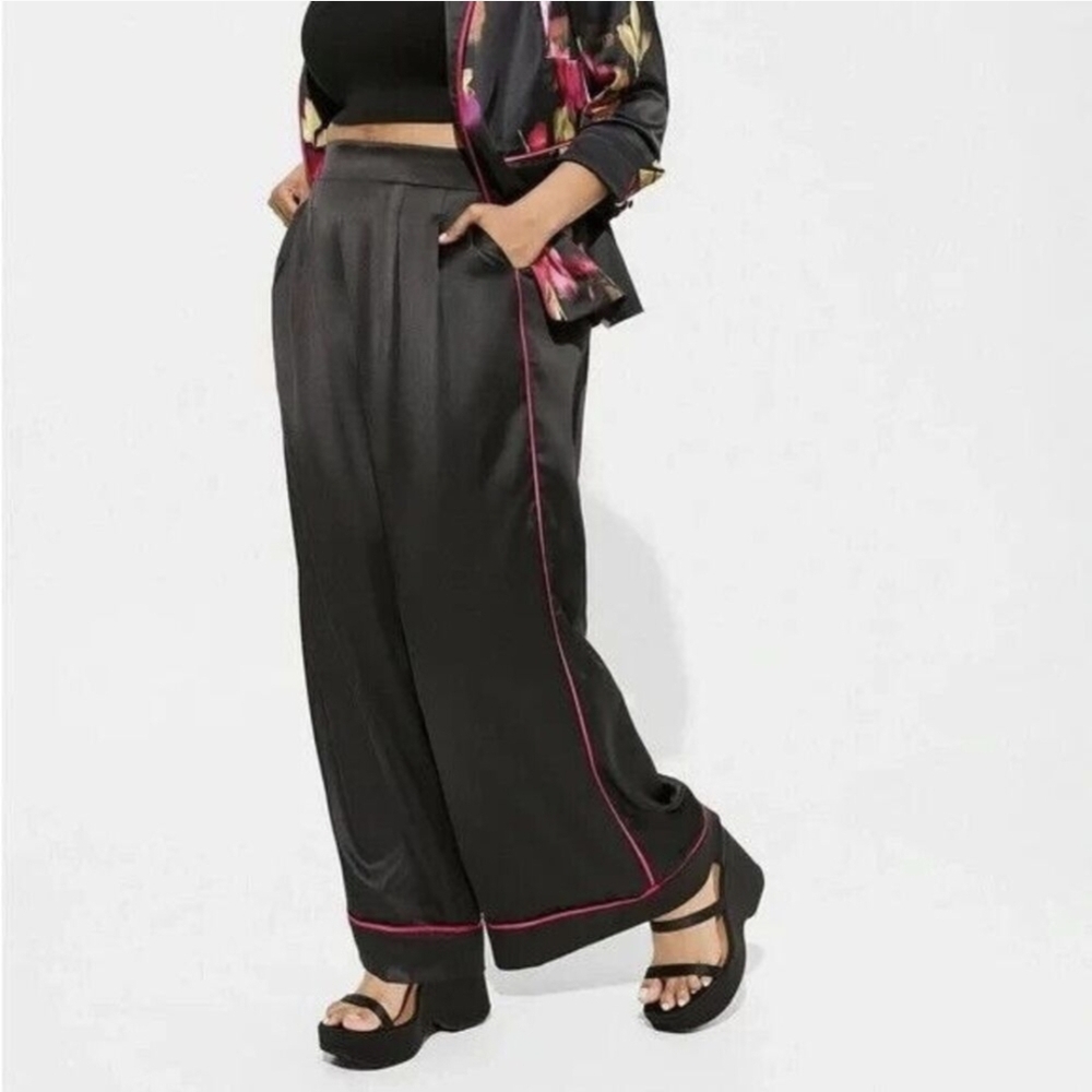 Torrid Black Wide-Leg Pants with Pink Accent